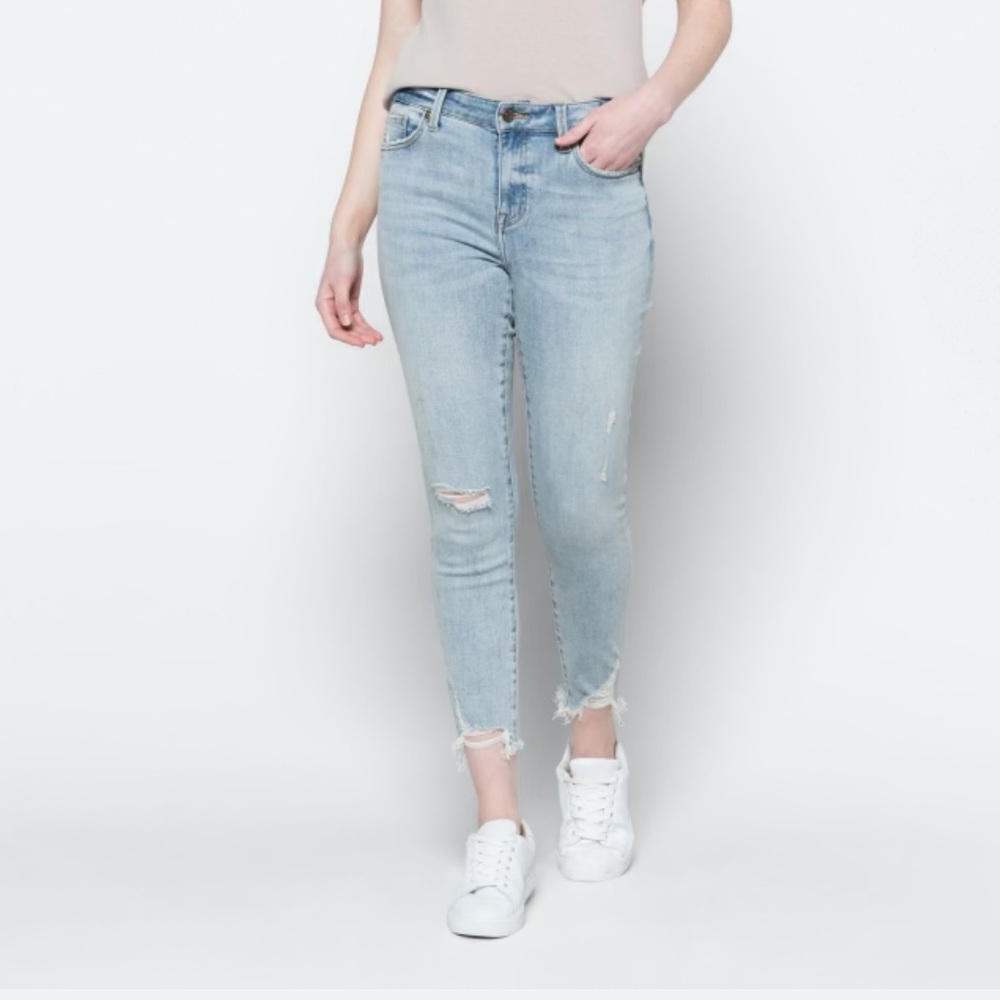 Pistola Arielle Skinny Crop Jeans Light Wash Distressed Raw Hem Size 30